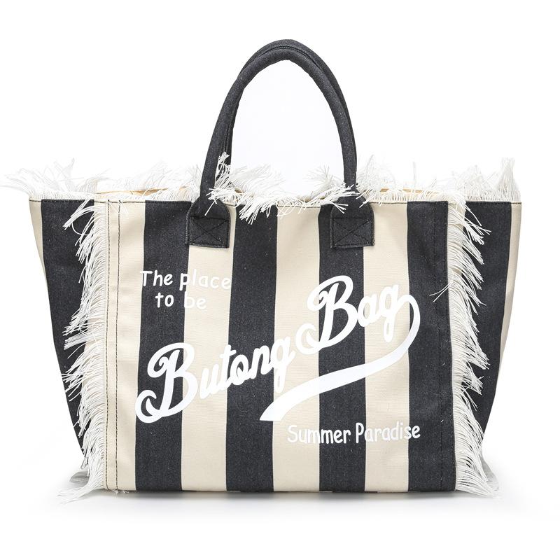 Striped Women's Tote Bag Contrast Color Letter Large Capacity Shoulder Bag Commuter Underarm Bag