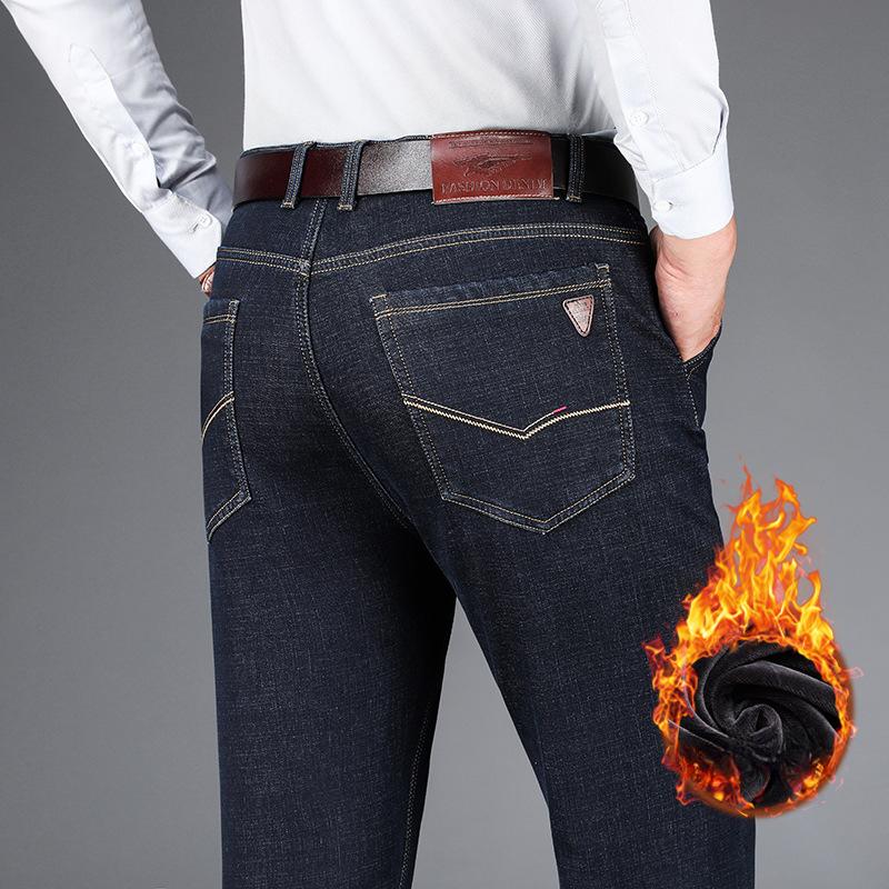 Winter New Padded and Thickened Men's Jeans Autumn and Winter Models Straight Stretch Warm Fashion Men's Business Trousers