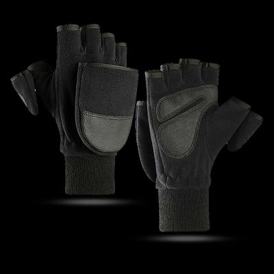 Gants de pêche noirs à rabat d'hiver, demi-doigts, antidérapants, respirants, pour appareil photo, photographie, gants chauds d'extérieur