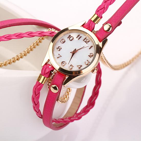 Kobiety w stylu vintage wielowarstwowa pleciona bransoletka ze stopu sztucznej skóry Wrist Watch Jewelry