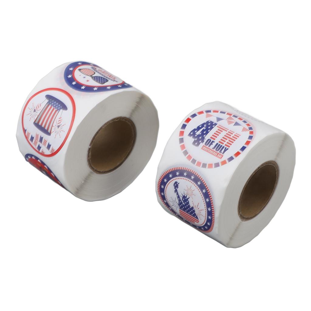 2 Rolls Sticker Patriotic Theme Self Adhesive Sticker Round Cartoon Stickers for Gift Wrapping Envel
