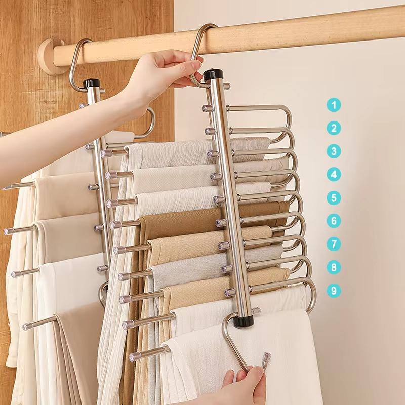 1 Pcs Stainless Steel Magic Pants Hangers 5/9 Layer Space-Saving Closet Organisers for Jeans Trousers Scarves Multi-Clothes Rack