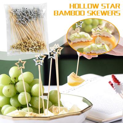 Lot de 50 brochettes jetables en bambou en forme d'étoile creuse, pour décoration de buffet de fruits, cure-dents, bâtonnets à cocktail, fête de Noël, D2C7
