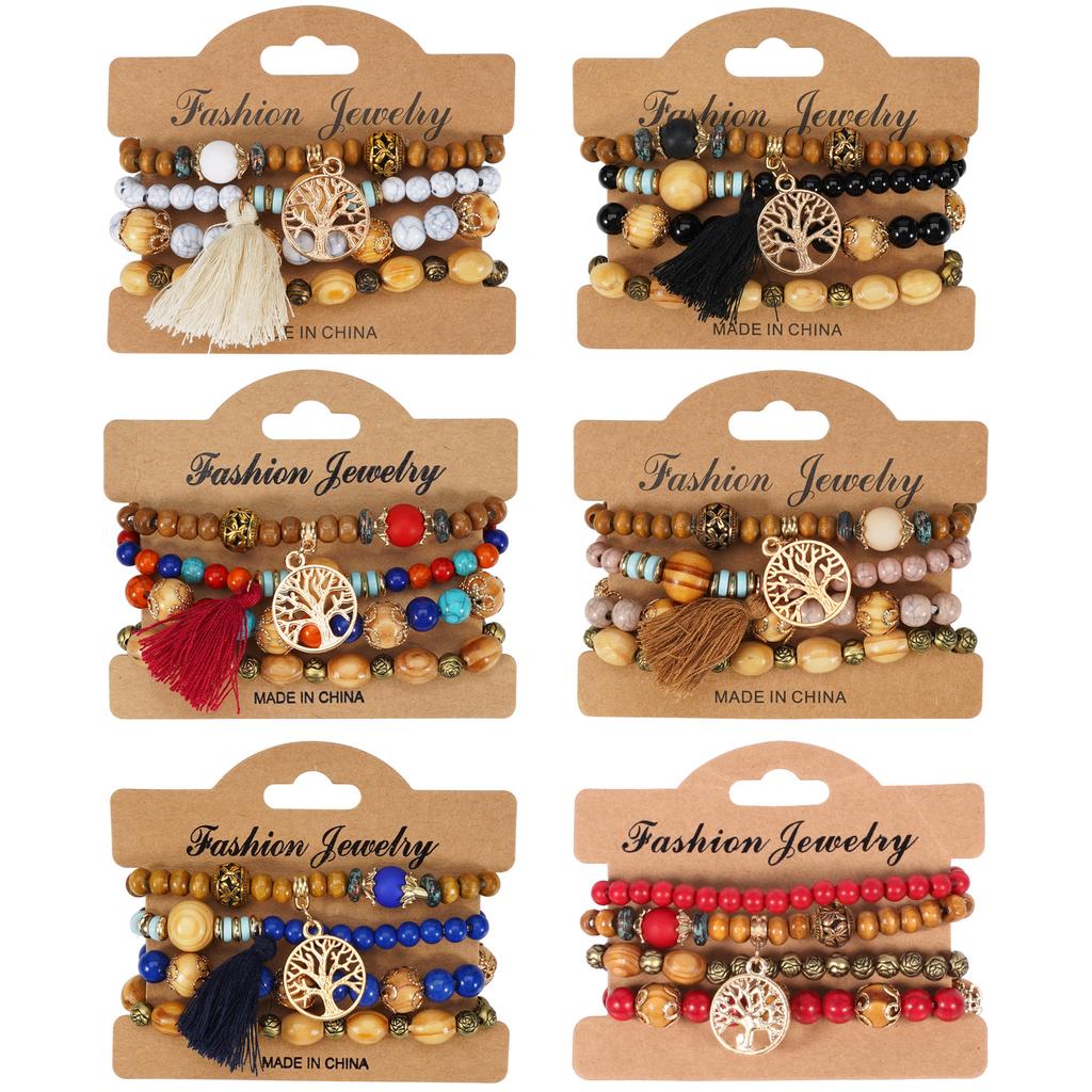 Wooden Bead Chain Combination Bracelet Alloy Rose Handmade Elegant Trendy Fashion HY-2774
