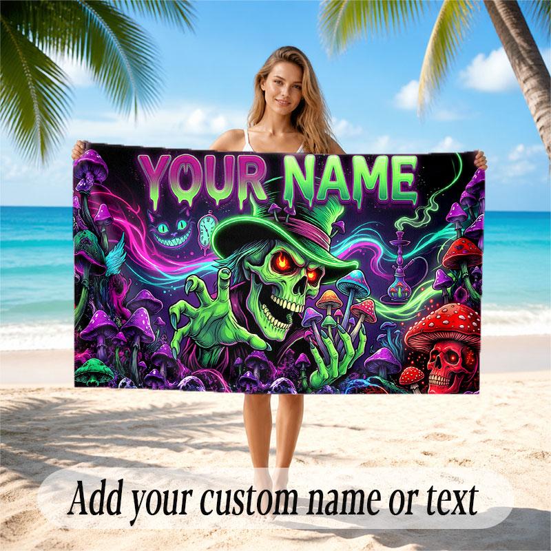 Mushroom Forest Theme Soft Beach Towel Personalized Custom Name Text Towel Portable for Beach Pool Travel