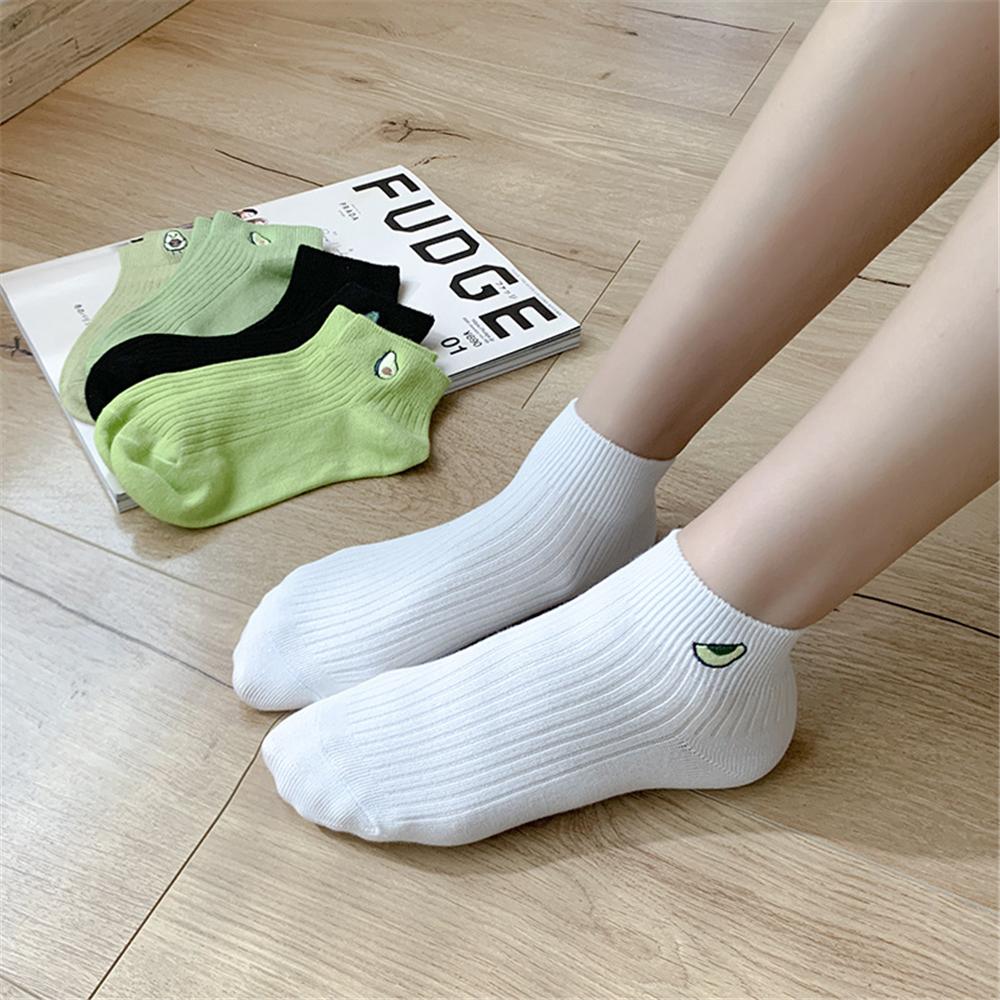 Women Solid Avocado Embroidery Socks Casual Joker Cotton Short Socks for Ladies Concise College Style Breathable Sox Trendy