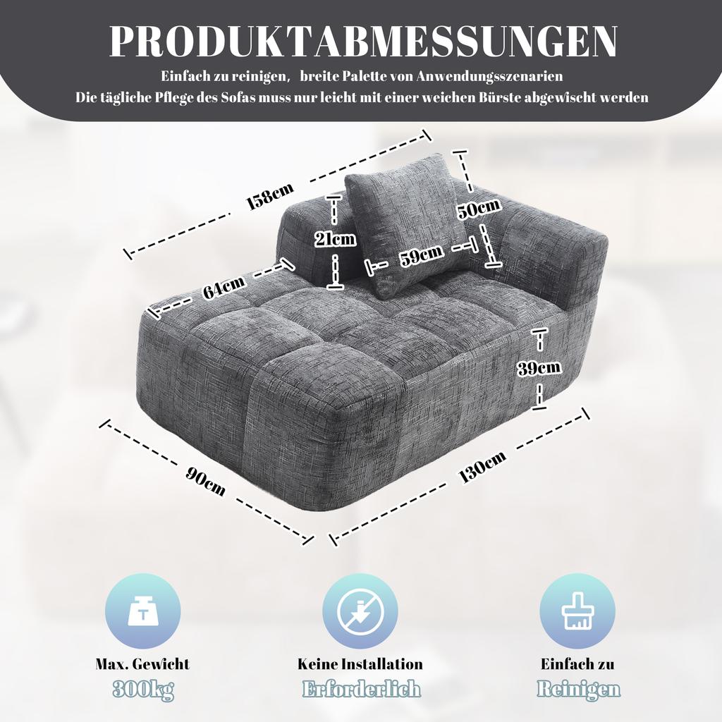 Comfortable Chaise Longue Sofa, No Assembly Required, Soft Sofa with Cushion, Side Pockets for Remote Control and Mobile Phone, Neat and Stylish, Gray