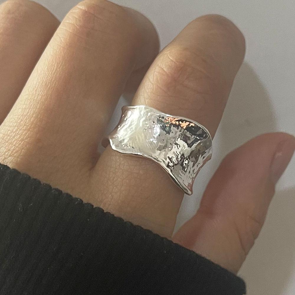 BF CLUB Anneaux Couleur Argent pour Femmes Mode Géométrique Fait Main Irrégulier Brillant Anneau Doré Fête Cadeau de Noël