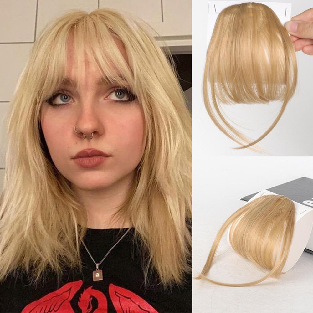 Dünne durchsichtige Luft-Pony Clip-in Haarverlängerung Synthetischer Pony mit Koteletten Pony-Haarteile Für Mädchen Tägliche Party-Nutzung