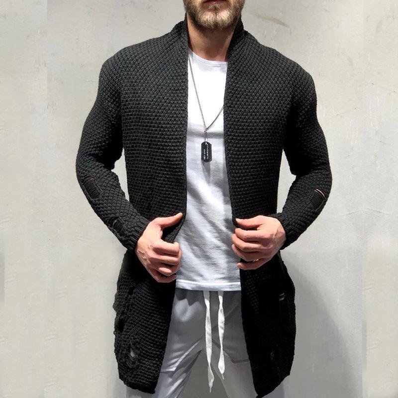 Autumn-Winter Men's Mid-length Loose Knit Cardigan - European & American Muscular Style Sweater