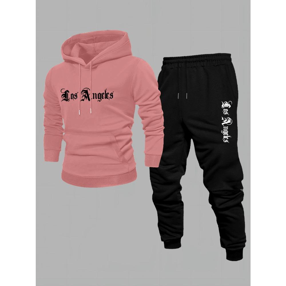 Men'S Sweatshirt And Long Pants 2pcs Set, American Street Style, Fall Winter Vacation Wear, Regular Fit