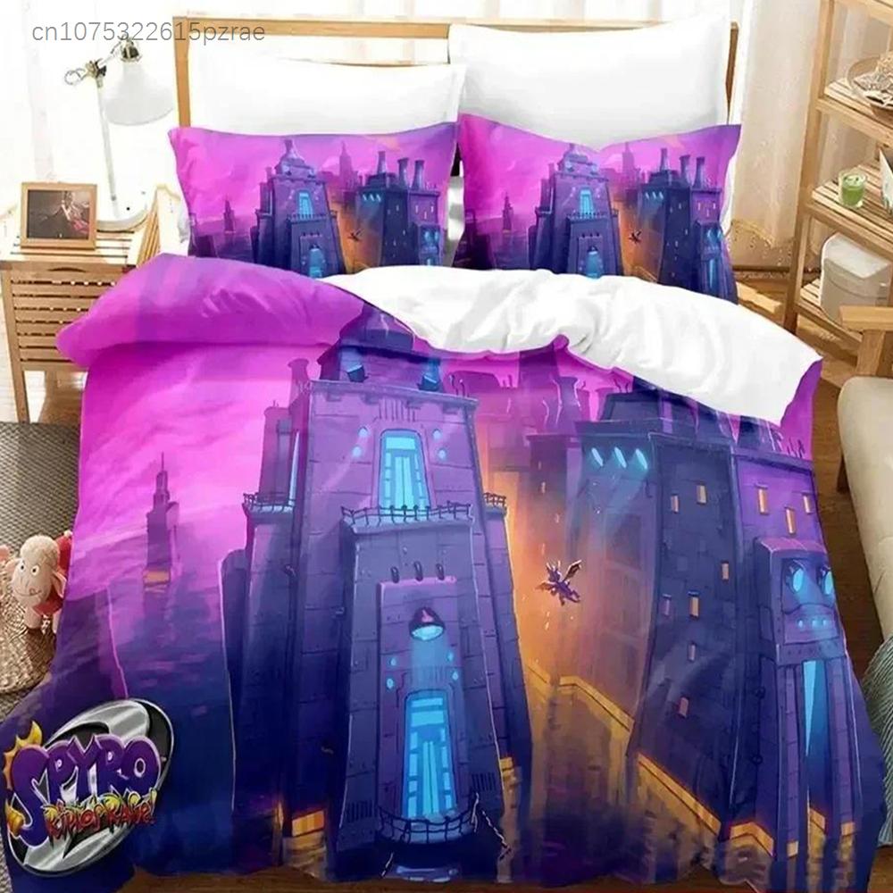 Cartoon Spyro Reignited Trilogy Bedding Set Duvet Cover Bed Set Quilt Cover Pillowcase Comforter King Queen Size Boys Adult