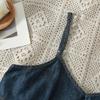 Elegance Casual Stylish Vest Versatile Denim V-neck Camisole Undershirt Female Dark Color Design Sense Hem Ruffled Ruffles Loose Short Tops Summer