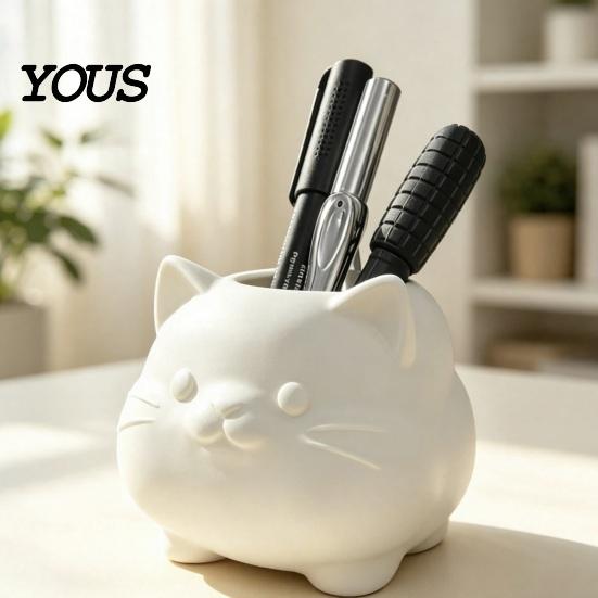 Creative Animal Pencil Holder Cute Cat Pen Holder, 3D Printed Kitten Desk Organizer, Minimalist Stationery Decorative Container Cup, Multi-purpose