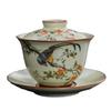 Handgefertigte Keramik Gaiwan Chinesische Teetasse Handbemalte Blumen Sancai Tee-Terrine Reise-Teeschale Porzellan Teegeschirr Set Zubehör