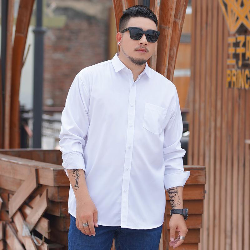 Oversized Men's Casual Shirt Men's Business Loose Fit Plus Fat Large-sized Solid Color Long Sleeved Shirt