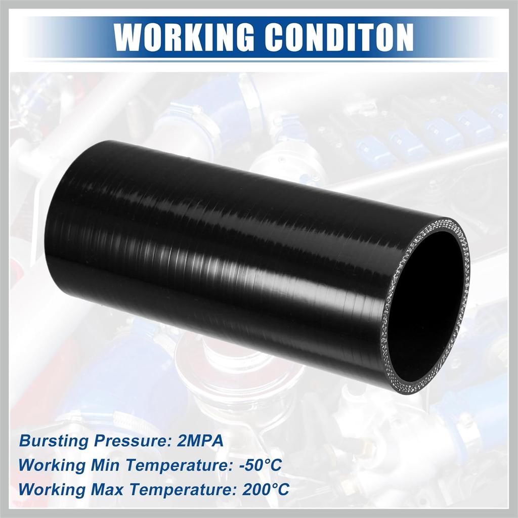 2.25" ID 6" Length 4-Ply Reinforced High Temp Straight Coupler Silicone Reducer Hose Black for Car Intercooler Intake Piping Replacement Car Parts