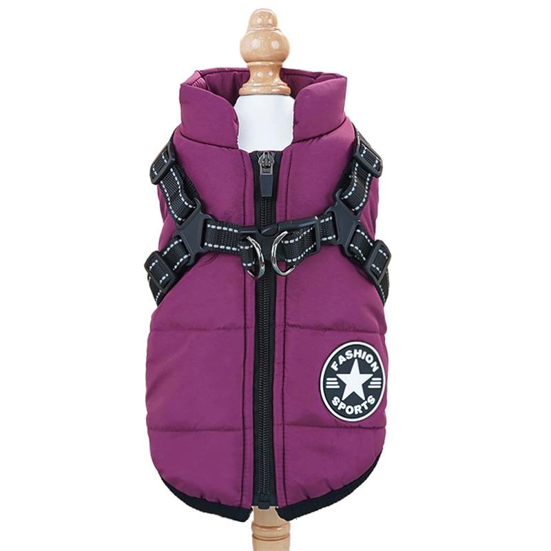 Comes with a traction ring, pet coat, jacket, three-layer thick warm dog clothing, autumn and winter waterproof fabric, small an