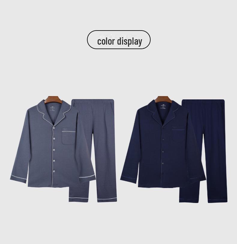 Pánské pyžamo Septwolves z čisté bavlny, jednobarevné, s dlouhým rukávem a rozepínáním vpředu