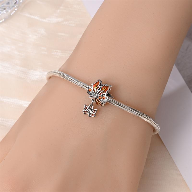 Women'S Charm Series Autumn Maple Leaf Pendant Copper-Plated Diy Beads For Pan Original Bracelet Jewelry Birthday Gift