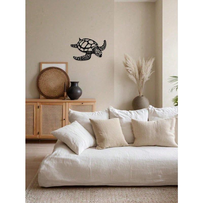 Metalowa Sztuka Ścienna Żółw Morski Dekoracja Nadmorska Akcent Domowy o Morskim Motywie Wzór Wycinany Wiszący na Ścianę do Salonu Sypialni Łazienki Prezent