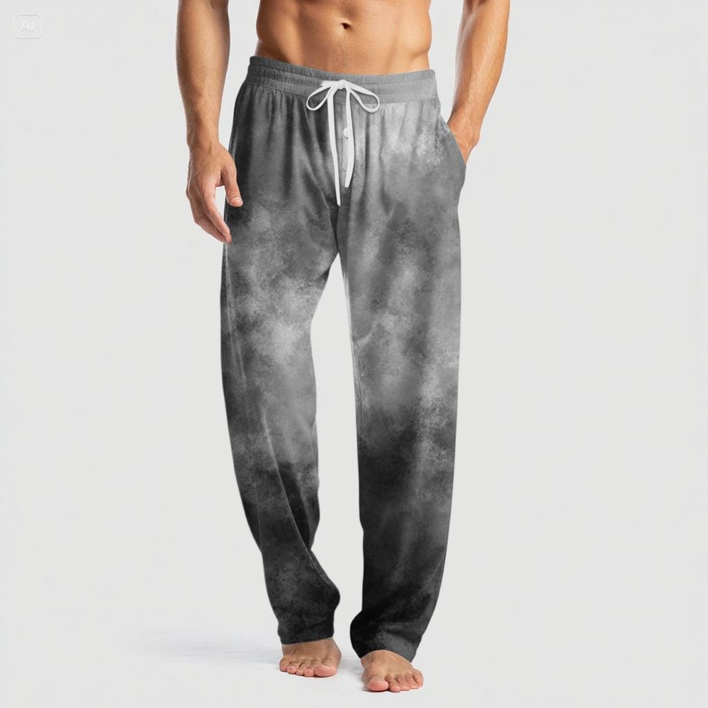 Men's Knitted Fashion Print Pocket Casual Pants Pajama Pants