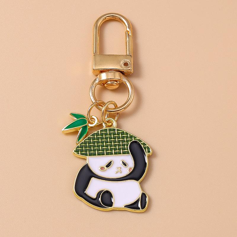 Cute Enamel Animal Panda Key Chain Bamboo Key Ring Pendant for Women Girl Handbag Decor DIY Handmade Jewelry Gift