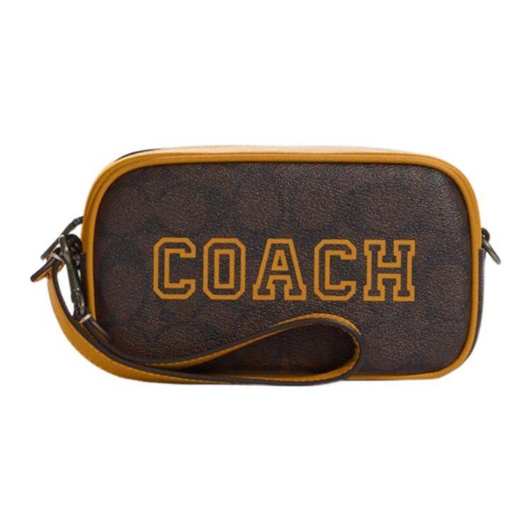 

Coach Jamie 18 Classic Monogram Print Double Card Slot Zipper Closure No Shoulder Strap Handbag Small Women handbag Brown Gold CB851-QBUOD Basic Set (Bag+Dust Bag)