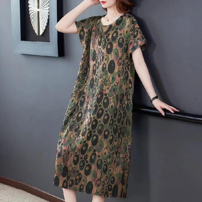 

Large size women s clothing 55.5 kg skirt summer new fat mm medium and long style temperament wide too much dress women M