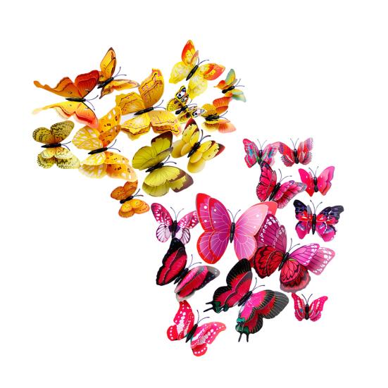 12Pcs 3D Two-Layer Colorful Artificial Butterflies Adhesive Magnet Wall Sticker