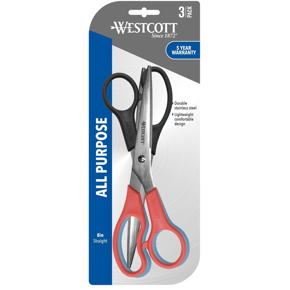Durable Straight Scissors 8 Inch 3 Pack Stainless Steel Blades Lightweight For School Office Use Perfect For Left Right Hand
