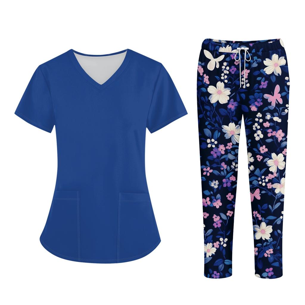 Plus SizePrinted Scrub Working Uniform Tops For Women's Cross V-Neck Halloween Print Short Sleeve Fun T-Shirts Workwear Tee With Pockets