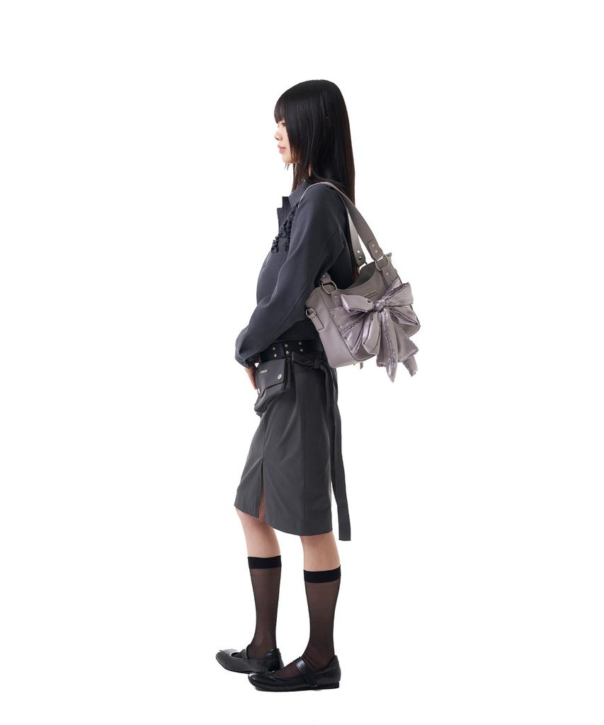Iuga Makaras Belted Bag Midi Skirt (Dark Gray)