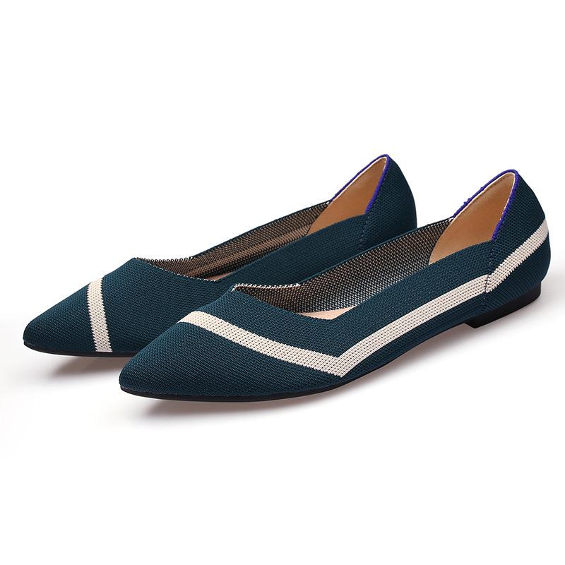 Moda Moda Confort Poliester Respirabil Femei Pantofi de primăvară Balerini cu vârf ascuțit Mocasini tricotați elastici Rochie Pantofi casual