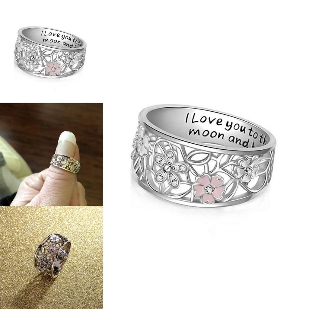 Floral Crystal Inlaid Copper Ring In Thai Silver For Women Size 6-10