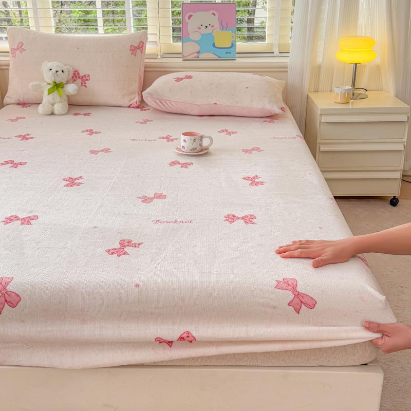 Winter Neuprodukt Milchsamt Spannbettlaken Einzelstück Bedrucktes Design Plus Samt Spannbettlaken Zuhause Schlafzimmer Rundum-Spannlaken Verrutschsicher