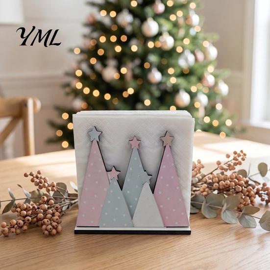 Multi-purpose Desktop Organizer Christmas Theme Wooden Napkin Holder, Decorative Holiday Paper Towel Stand, Unique Ornament Holder HD UV Printing for