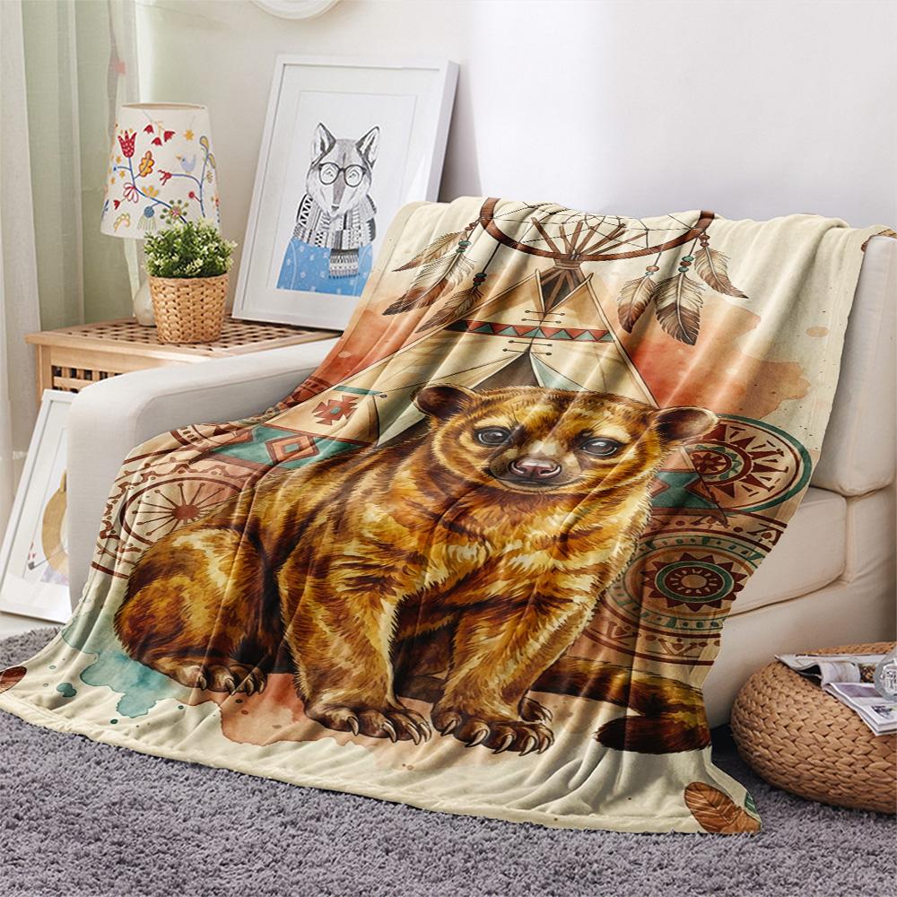 1 Peça Manta de Flanela com Estampa Tribal, Alta Qualidade, Confortável para Todas as Estações, Decoração de Casa, Calor e Conforto