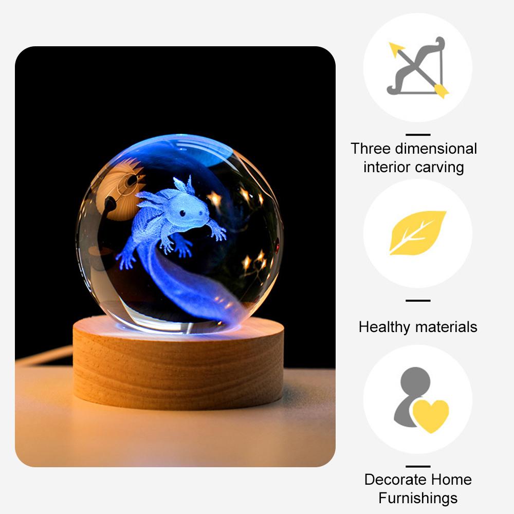 Luminous Crystal Ball Small Night Lamp Usb Interface Solid Wood Base 3d Inner Carving for To Send Boys Creative Small Ornaments