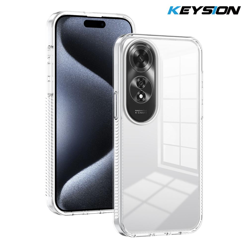 KEYSION Transparent Phone Case for OPPO A60 4G Soft TPU+PC Anti-slip HD Clear Shockproof Phone Back Cover for OPPO A60
