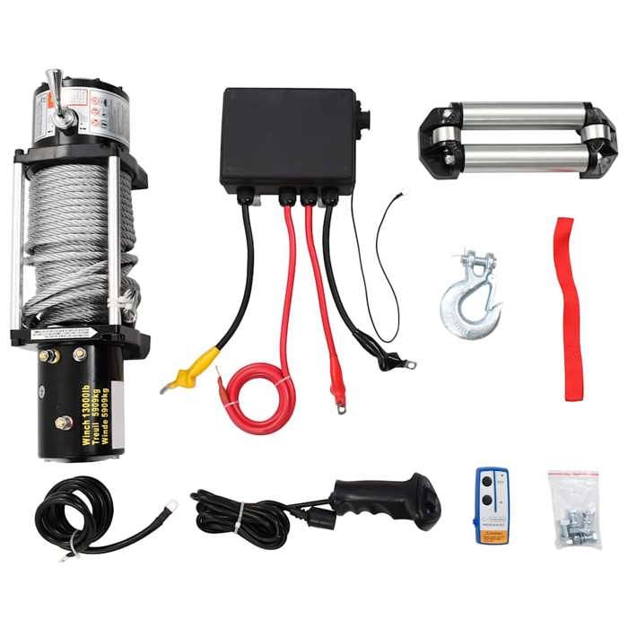 VidaXL Treuil Électrique 12V Traction 6T Télécommandes Câble 5909 kg 210022
