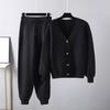 Large size women's clothing new autumn and winter knitted two-piece set twist cardigan solid color set sweater women