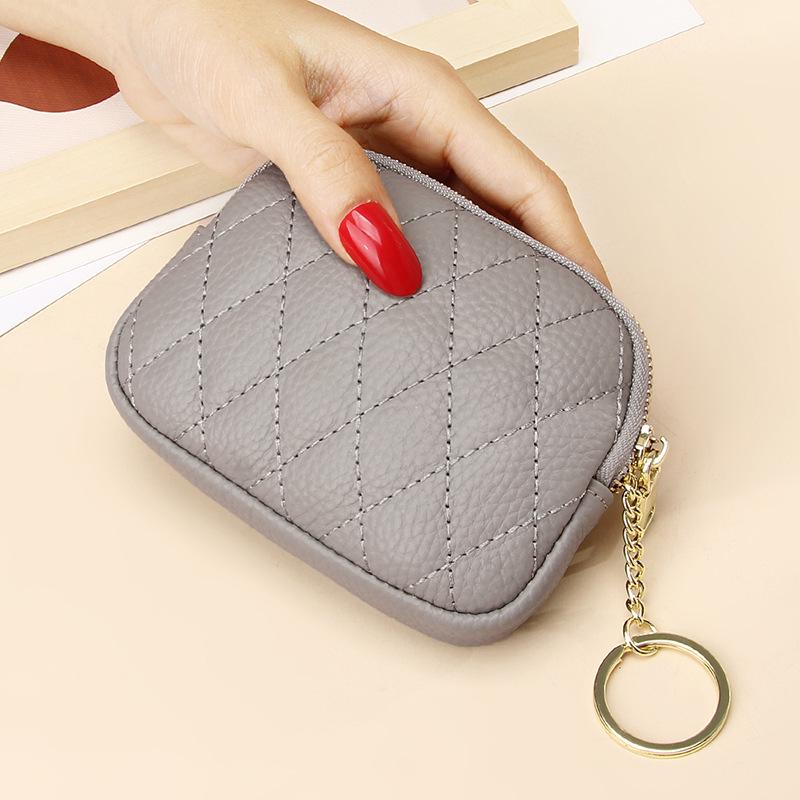 Genuine Leather Diamond Pattern Coin Purse & Keychain Wallet