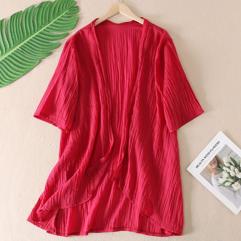 

Там много штук! Гладкая и элегантная летняя шифоновая рубашка средней длины и длинная, для женщин, легко сочетается с кардиганом, солнцезащитная тонкая куртка D637 Wine Red All yards