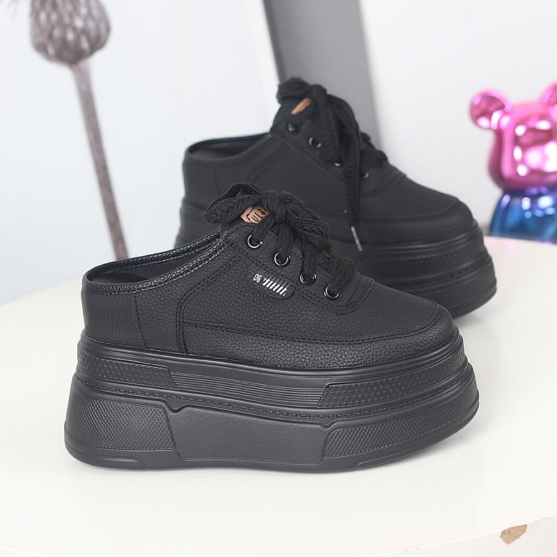 Fashion 12CM Patent Synthetic Leather Platform Wedge Casual Pumps Chunky Heels High Brand Summer Slipper Fashion Sandals Shoes