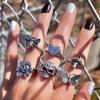 iF ME Punk Gothic Ring Set Biene Blume Pilz Schmetterling Liebe Schädel für Frauen Vintage Silber Retro Charme Finger Schmuck