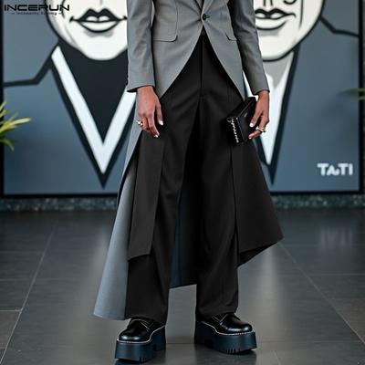 S-XXXXXL Men Zip-up Waist Casual Long Front Layers Pants Trousers