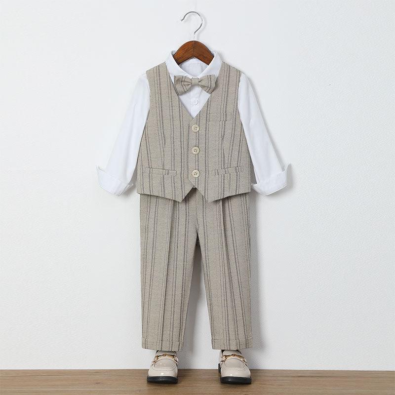 Boys' Suit British Gentleman Striped Suit Flower Boy Baby Birthday Dress Children's Host Piano Performance Outfit