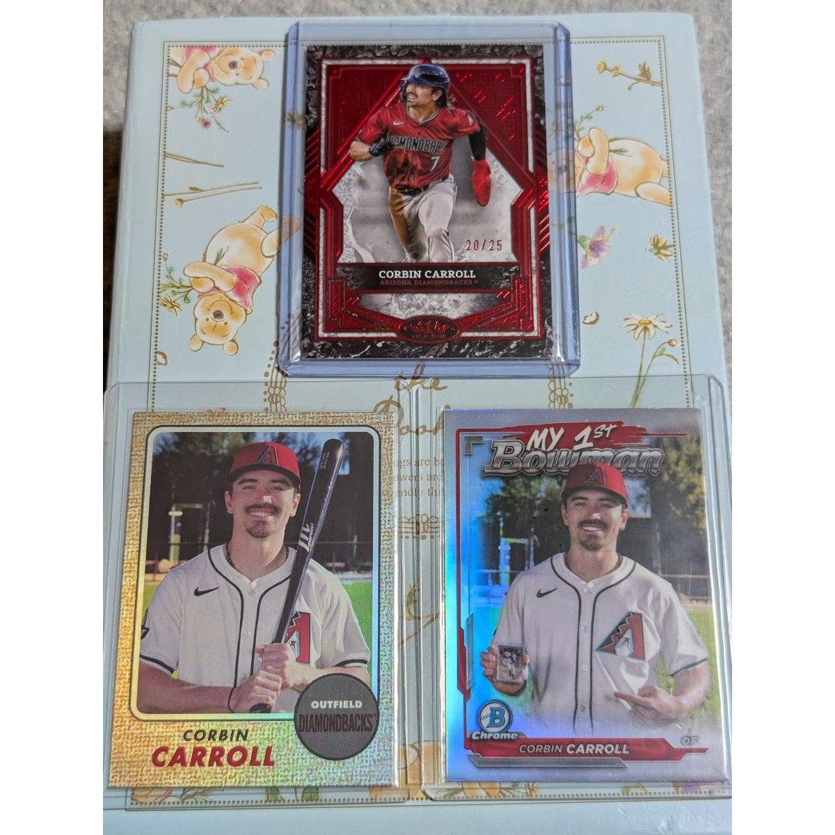 Used Corbin Carroll MLB Card Set of 3 Topps Bowman Chrome