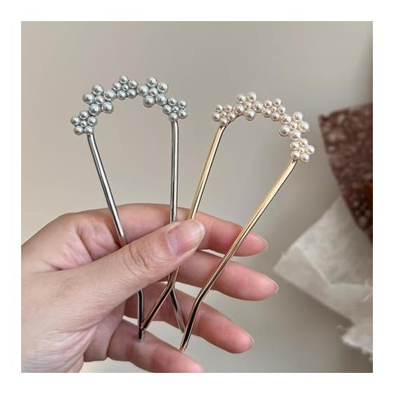 Kanzashi Hairpin Japanese Hair Accessory Pearl U-Comb Wedding Kimono Coming of Age Ceremony Recital 5-Flower Chain S
